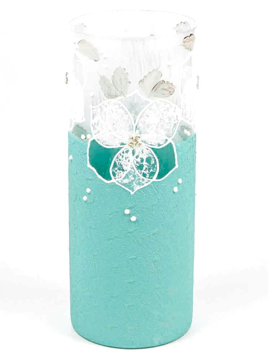 Handpainted Glass Vase for Flowers | Painted Art Glass Blue Cylinder Vase | Interior Design Home Decor | Table vase 12 inch.