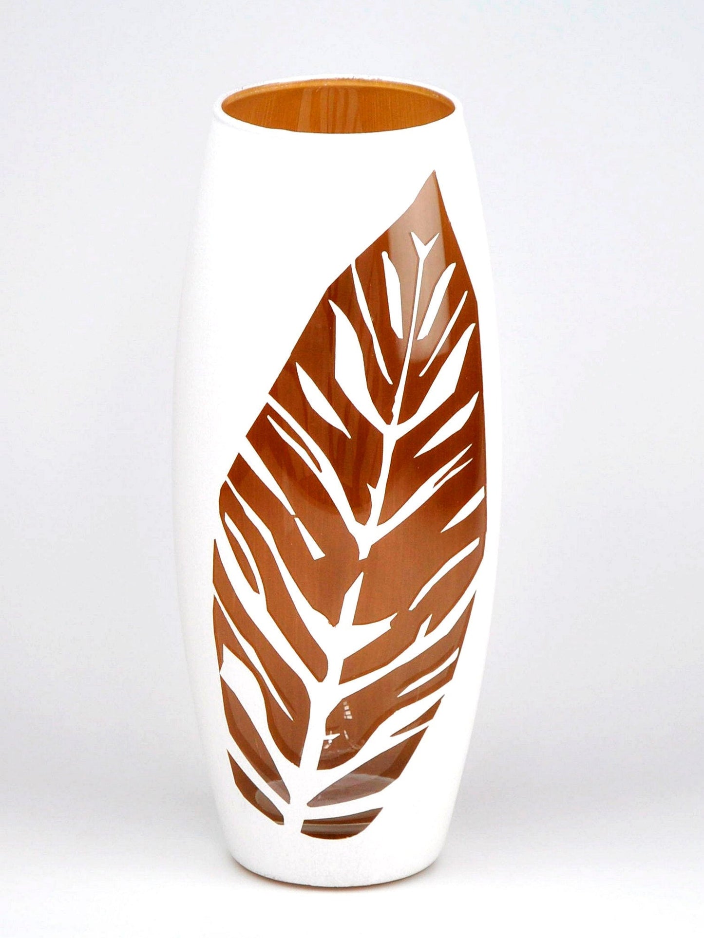 White Painted Art Glass Oval Vase for Flowers | Interior Design | Home Decor | Table vase 10 inch