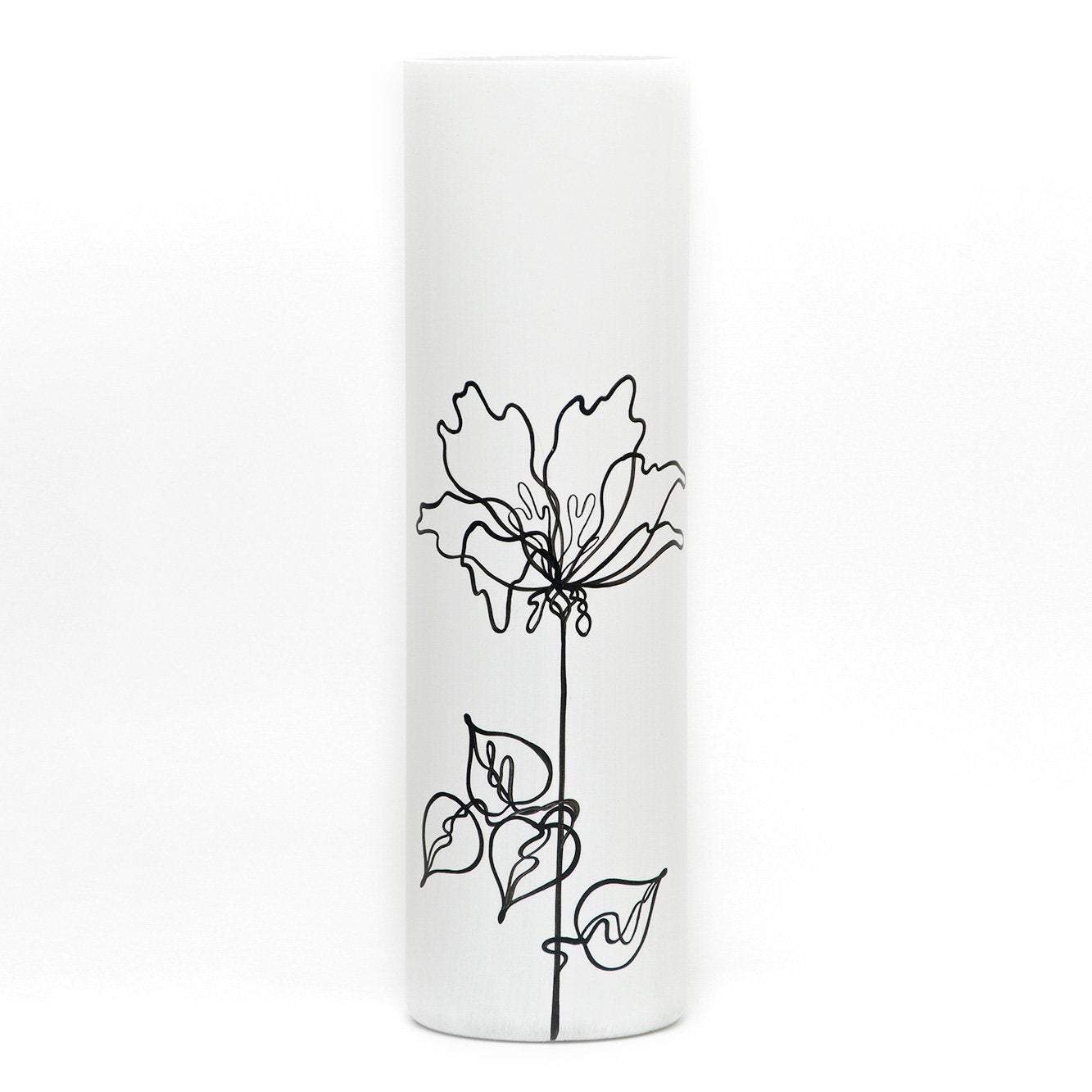 Black flower | Art decorated glass vase | Glass vase for flowers | Cylinder Vase | Interior Design | Home Decor | Large Floor Vase 16 inch