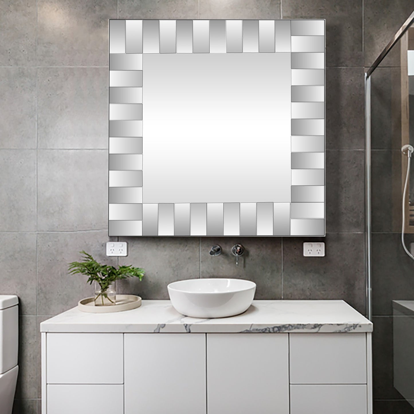 Offset Mirrored Paneled Framed Mirror-1