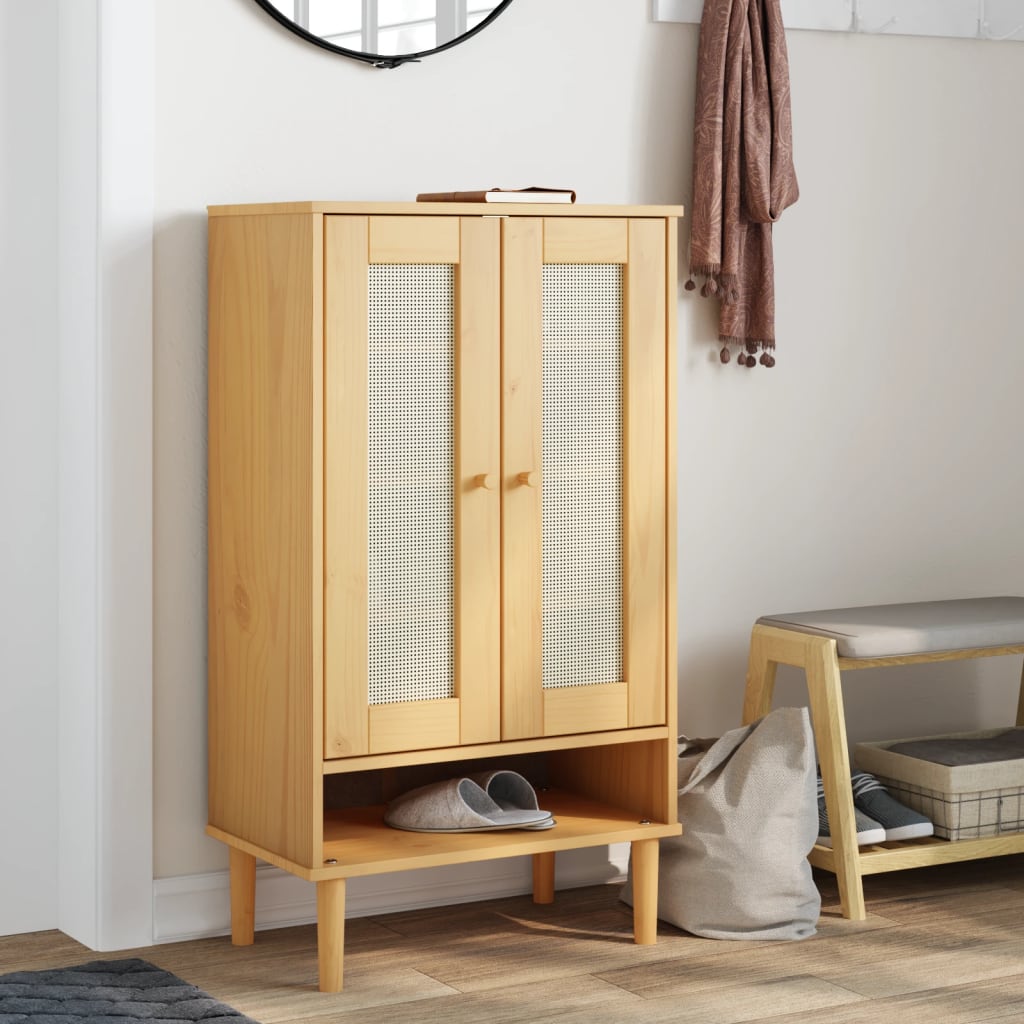 vidaXL Shoe Cabinet Accent Storage Organizer SENJA Rattan Look Solid Wood-0