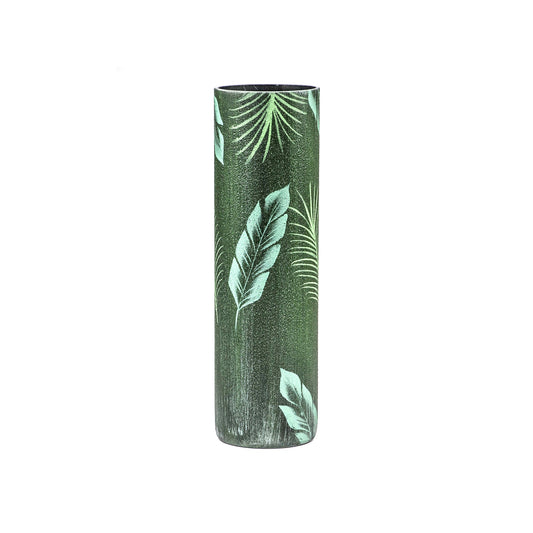 Glass vase for flowers | Cylinder Vase | Interior Design | Home Decor | Large Floor Vase 16 inch | Tropical leaves decorated vase