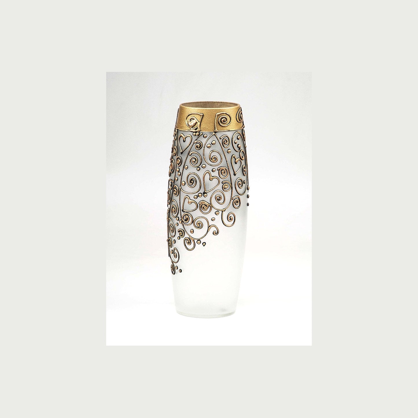 Handpainted Glass Vase for Flowers | Gold Painted Art Glass Oval Vase | Interior Design Home Decor | Table vase 12 in