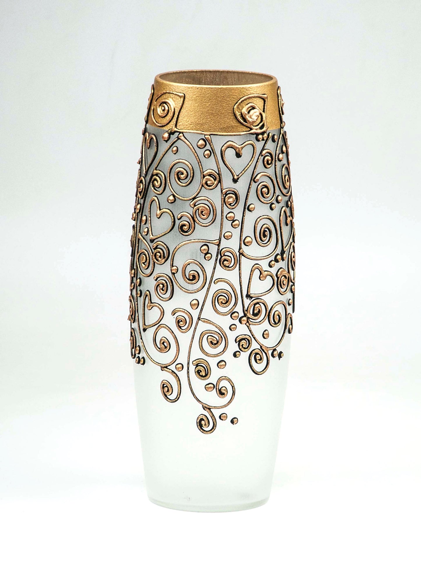 Handpainted Glass Vase for Flowers | Gold Painted Art Glass Oval Vase | Interior Design Home Decor | Table vase 12 in