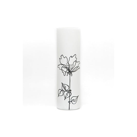 Black flower | Art decorated glass vase | Glass vase for flowers | Cylinder Vase | Interior Design | Home Decor | Large Floor Vase 16 inch