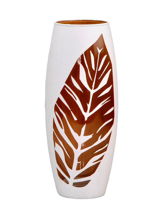 White Painted Art Glass Oval Vase for Flowers | Interior Design | Home Decor | Table vase 10 inch-0