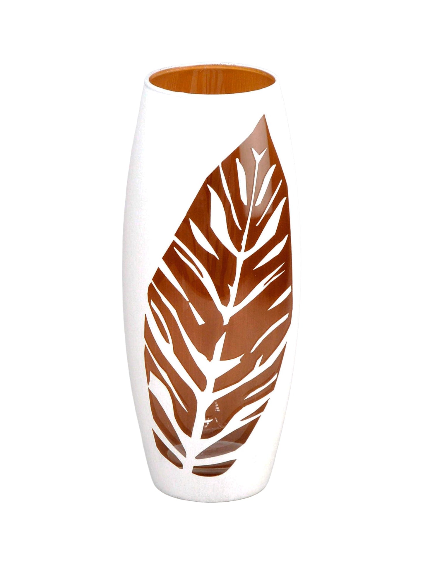White Painted Art Glass Oval Vase for Flowers | Interior Design | Home Decor | Table vase 10 inch-1