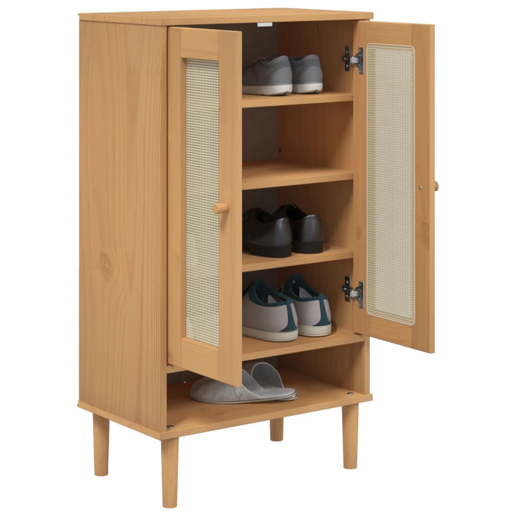 vidaXL Shoe Cabinet Accent Storage Organizer SENJA Rattan Look Solid Wood-1