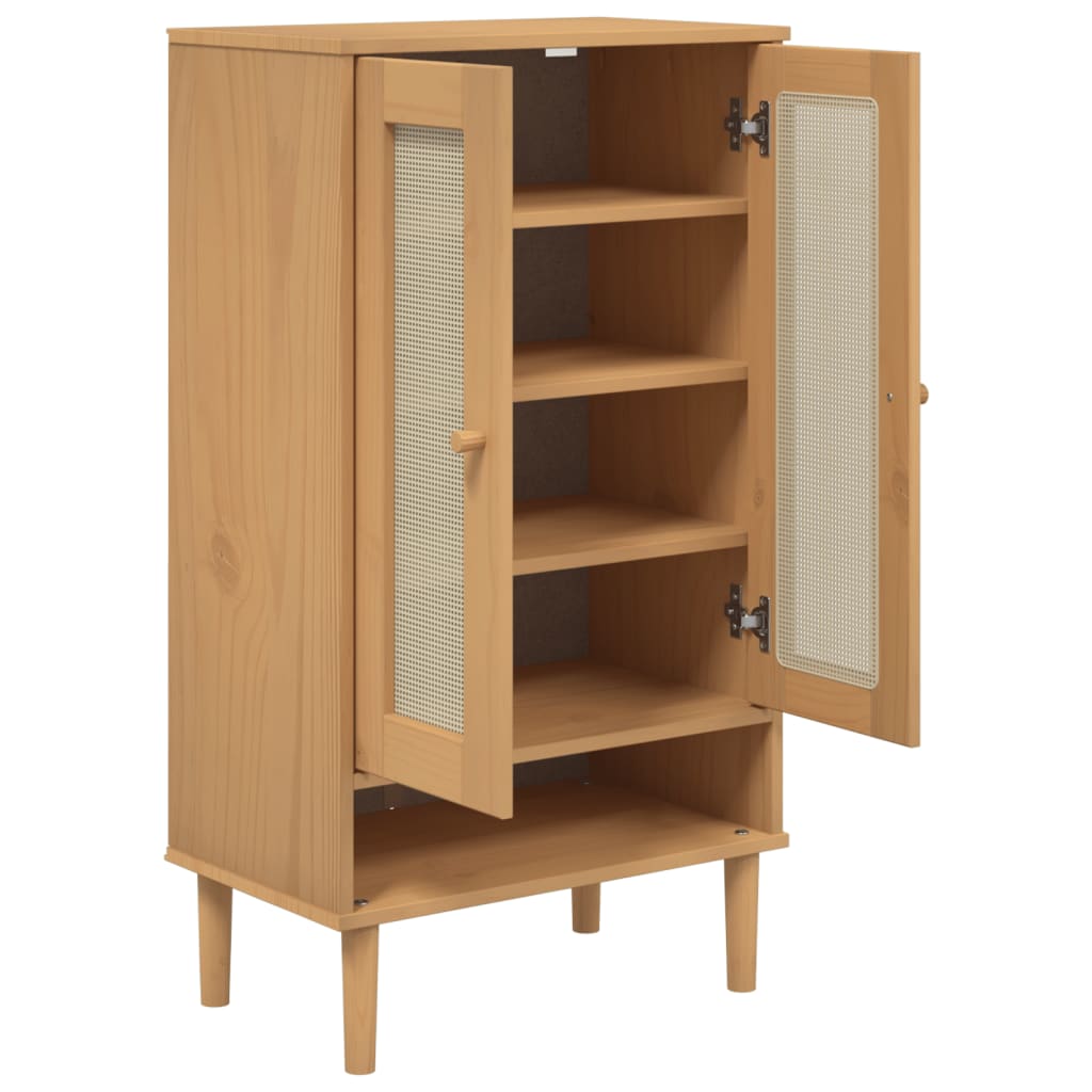 vidaXL Shoe Cabinet Accent Storage Organizer SENJA Rattan Look Solid Wood-3