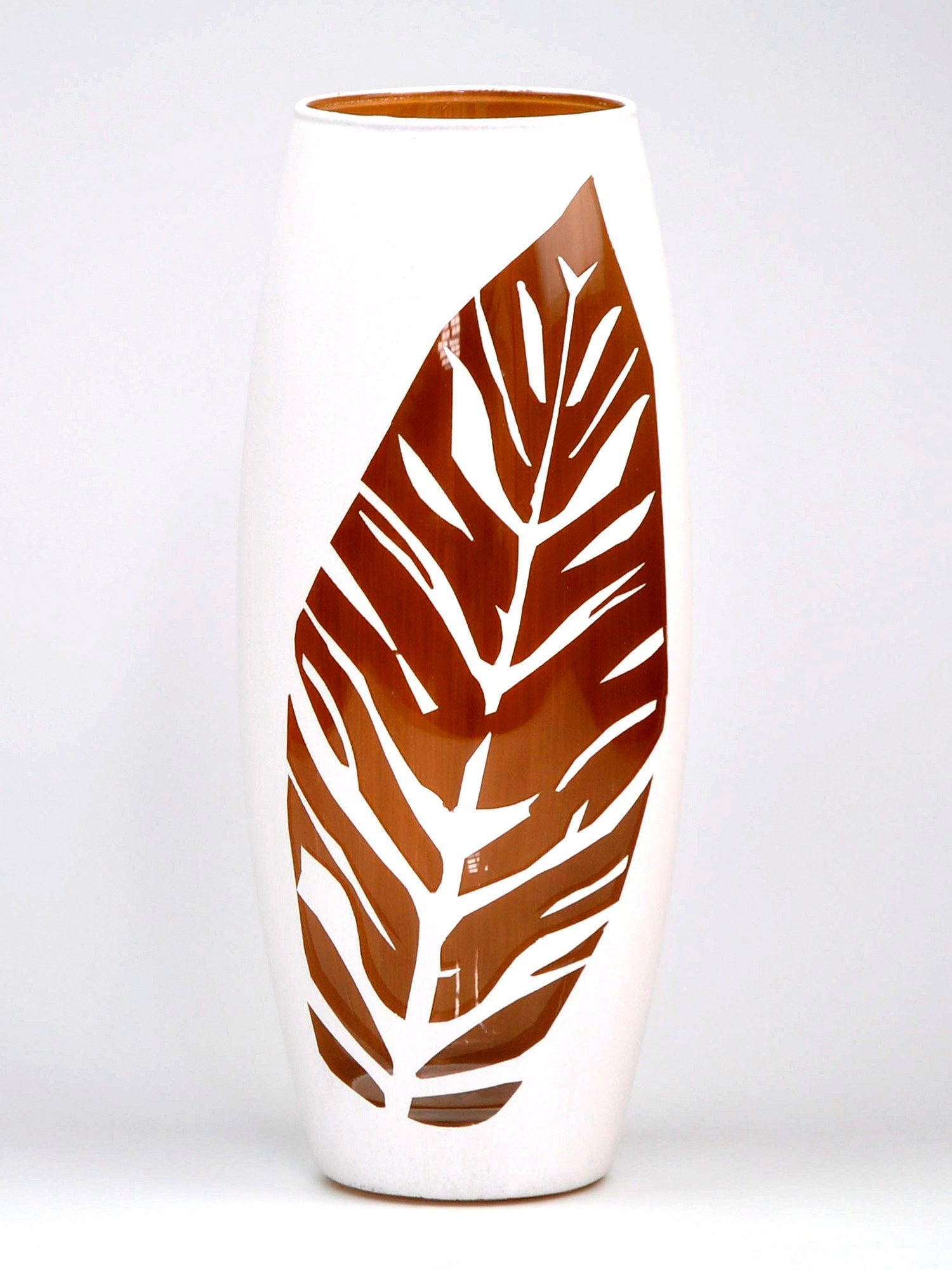 White Painted Art Glass Oval Vase for Flowers | Interior Design | Home Decor | Table vase 10 inch-3