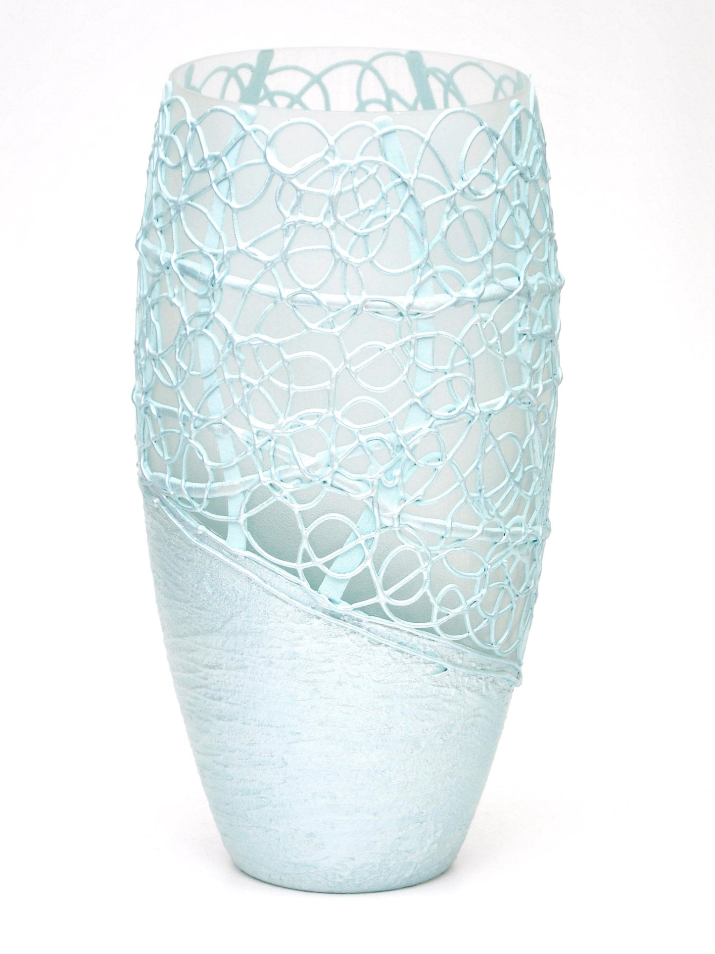 Handpainted Glass Vase for Flowers | Painted Art Glass Oval Vase | Interior Design Home Room Decor | Table vase 12 inch-1