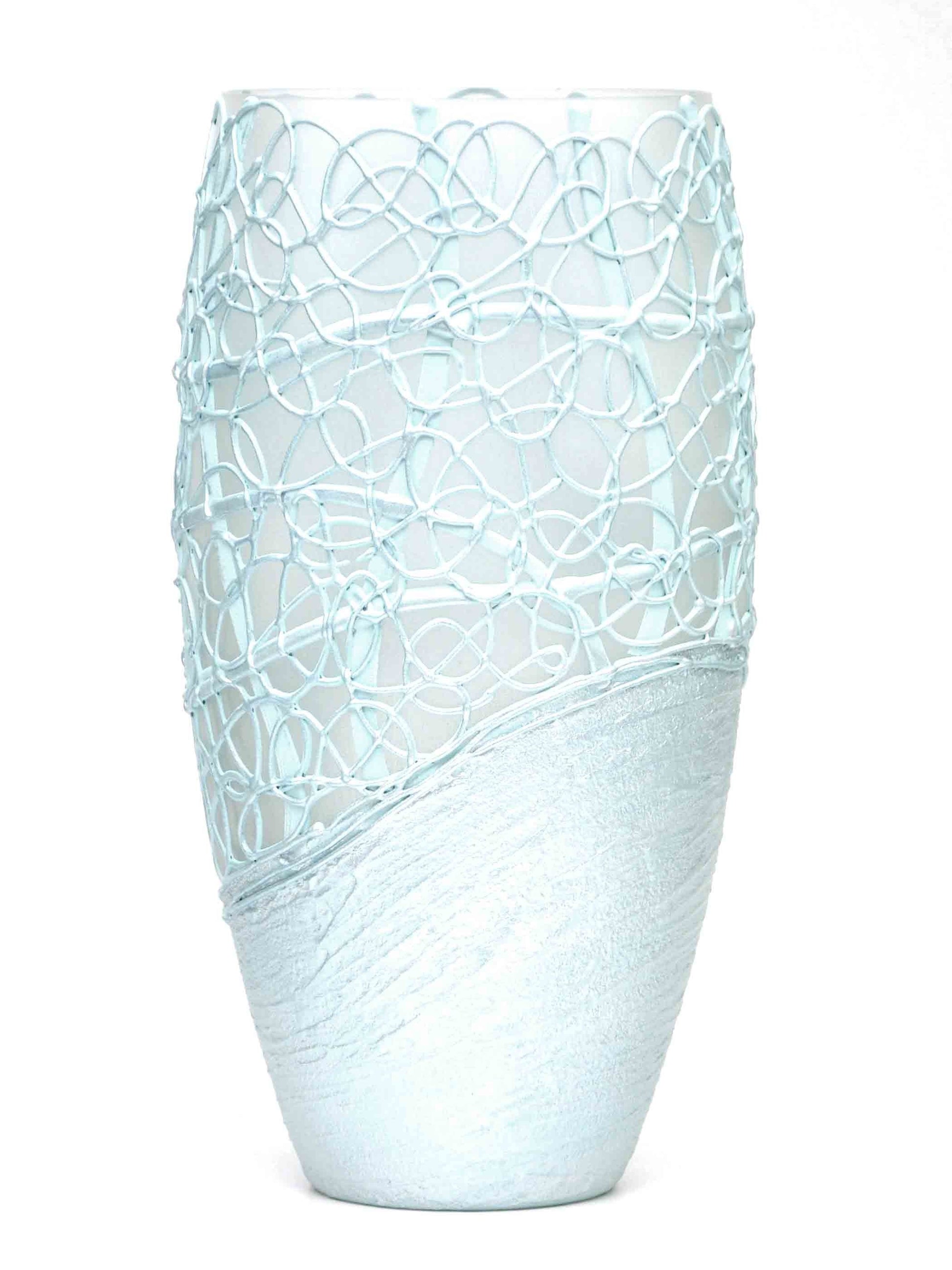 Handpainted Glass Vase for Flowers | Painted Art Glass Oval Vase | Interior Design Home Room Decor | Table vase 12 inch-2
