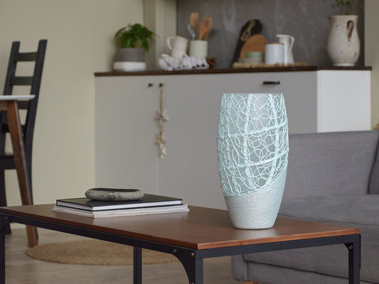 Handpainted Glass Vase for Flowers | Painted Art Glass Oval Vase | Interior Design Home Room Decor | Table vase 12 inch-0