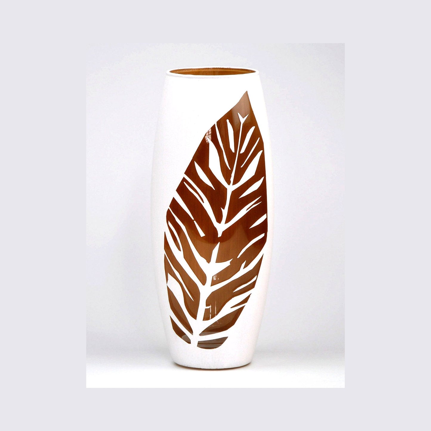 White Painted Art Glass Oval Vase for Flowers | Interior Design | Home Decor | Table vase 10 inch-2