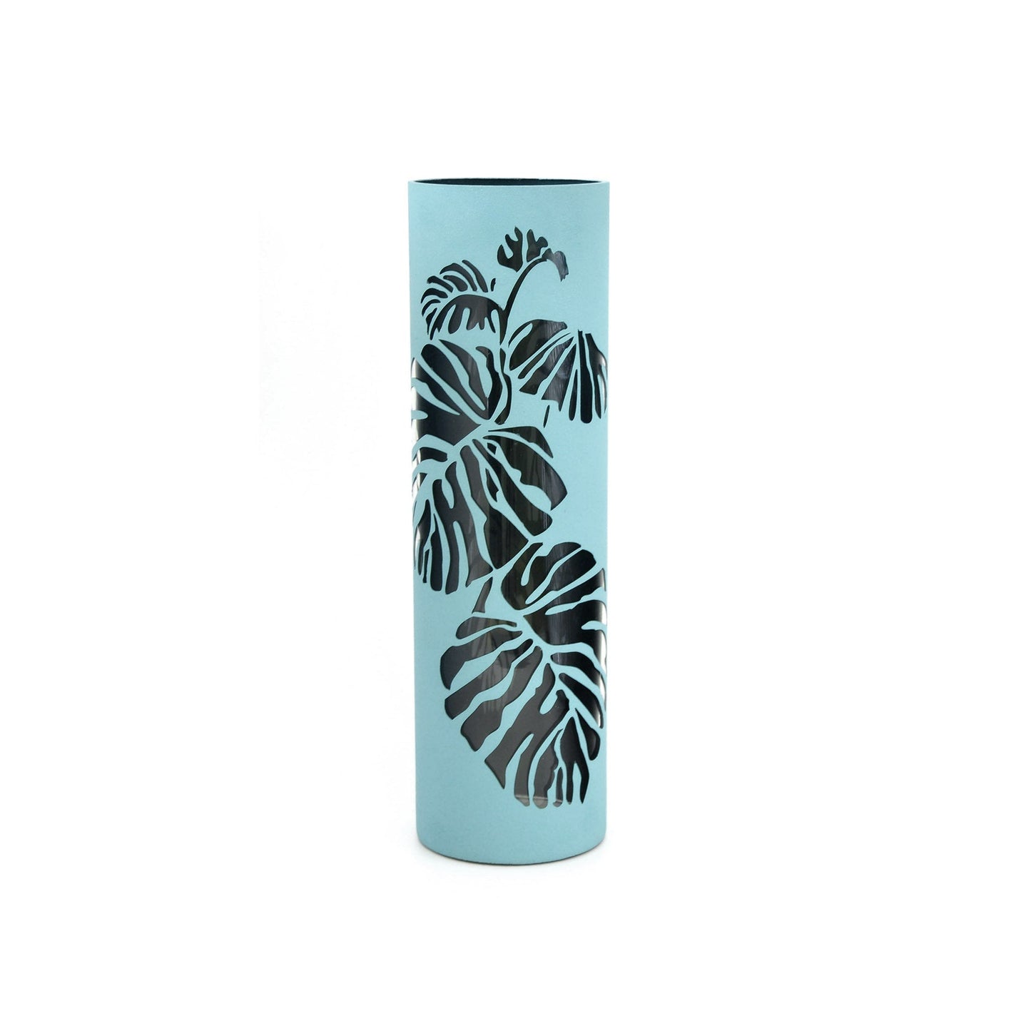 Clear leaves decorated glass vase | Glass vase for flowers | Cylinder Vase | Interior Design | Home Decor | Large Floor Vase 16 inch-0